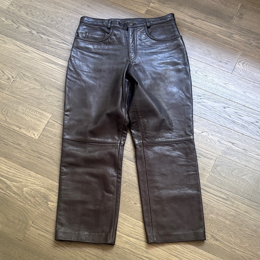 Bod & Christensen | Vintage 100% Leather Black Wide Leg Leather Pants Size S/M